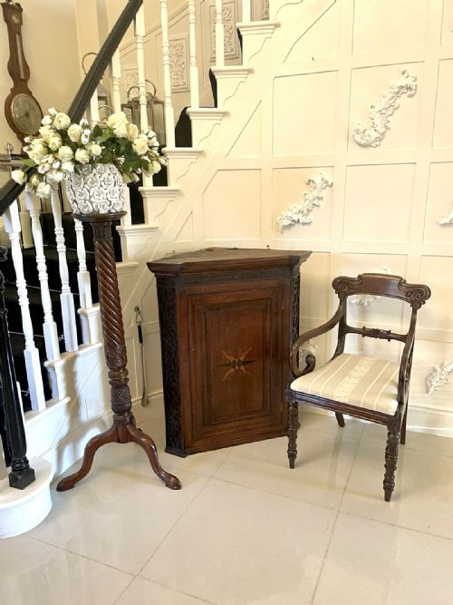 OUTSTANDING ANTIQUE GEORGE III QUALITY OAK INLAID HANGING CORNER CABINET - ADDITIONAL PHOTO 2