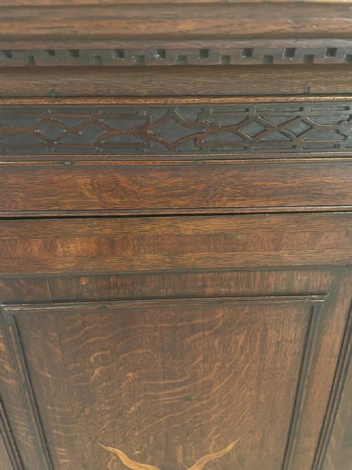 OUTSTANDING ANTIQUE GEORGE III QUALITY OAK INLAID HANGING CORNER CABINET - ADDITIONAL PHOTO 5