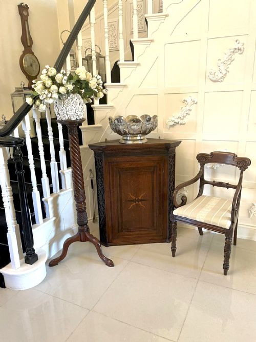 OUTSTANDING ANTIQUE GEORGE III QUALITY OAK INLAID HANGING CORNER CABINET - ADDITIONAL PHOTO 7