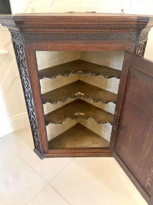 OUTSTANDING ANTIQUE GEORGE III QUALITY OAK INLAID HANGING CORNER CABINET - ADDITIONAL PHOTO 11