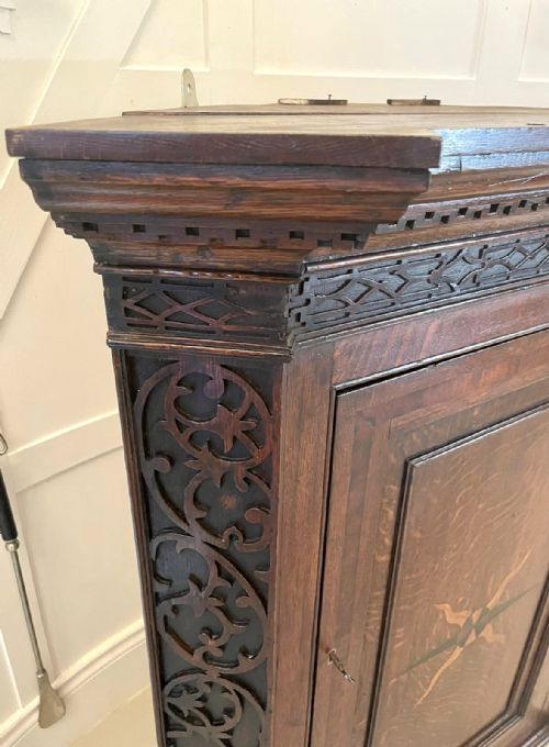 OUTSTANDING ANTIQUE GEORGE III QUALITY OAK INLAID HANGING CORNER CABINET - ADDITIONAL PHOTO 12