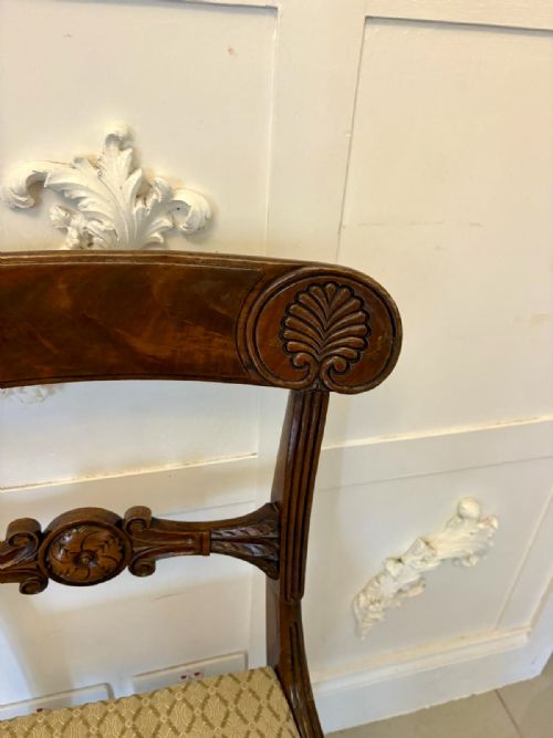 PAIR OF ANTIQUE REGENCY CARVED FIGURED MAHOGANY SIDE CHAIRS - ADDITIONAL PHOTO 5