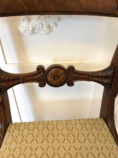 PAIR OF ANTIQUE REGENCY CARVED FIGURED MAHOGANY SIDE CHAIRS - ADDITIONAL PHOTO 6