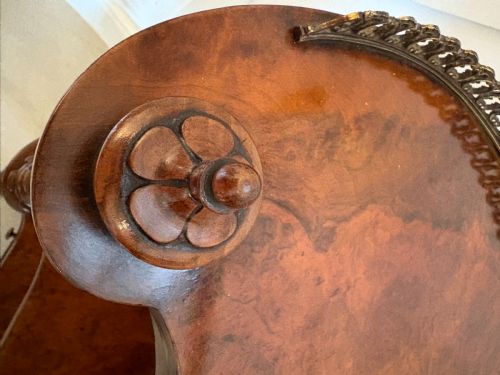 fig 1. Outstanding Quality Antique Victorian Burr Walnut Serpentine Shaped Whatnot