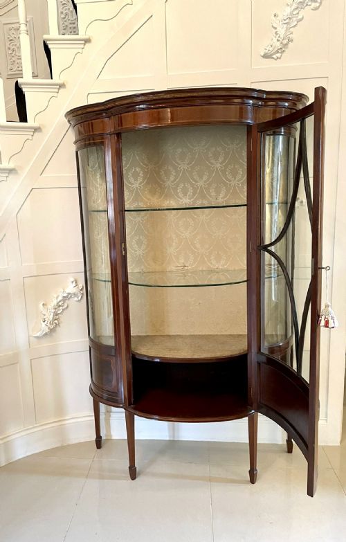 FINE QUALITY ANTIQUE EDWARDIAN INLAID MAHOGANY SHAPED DISPLAY CABINET - ADDITIONAL PHOTO 2