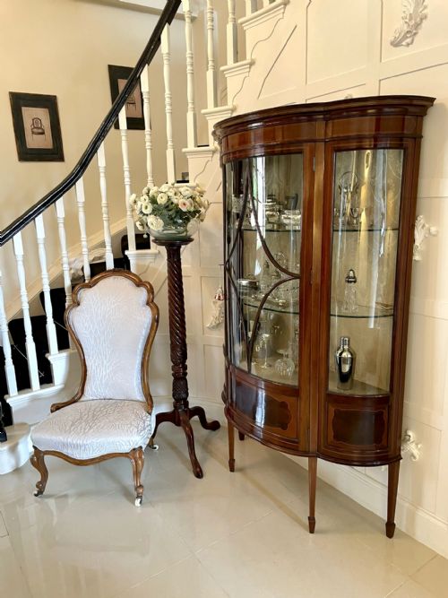 FINE QUALITY ANTIQUE EDWARDIAN INLAID MAHOGANY SHAPED DISPLAY CABINET - ADDITIONAL PHOTO 4