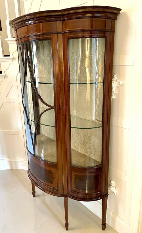 FINE QUALITY ANTIQUE EDWARDIAN INLAID MAHOGANY SHAPED DISPLAY CABINET - ADDITIONAL PHOTO 5