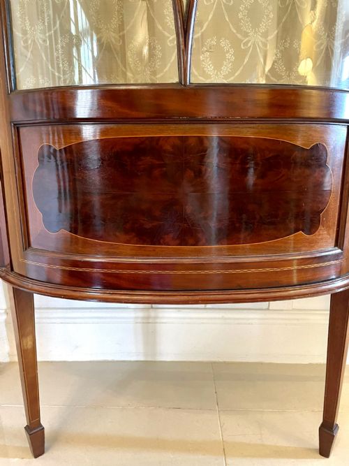 FINE QUALITY ANTIQUE EDWARDIAN INLAID MAHOGANY SHAPED DISPLAY CABINET - ADDITIONAL PHOTO 7