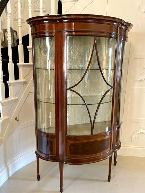 FINE QUALITY ANTIQUE EDWARDIAN INLAID MAHOGANY SHAPED DISPLAY CABINET - ADDITIONAL PHOTO 9