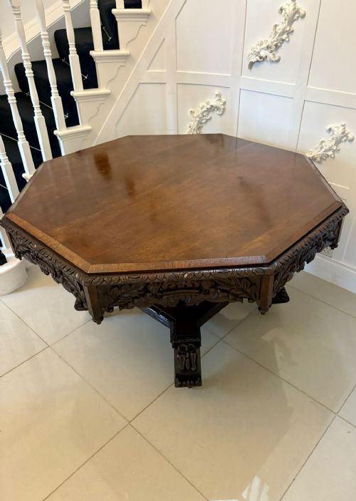 Superb Quality Large Antique Victorian Carved Oak Centre/dining Table
