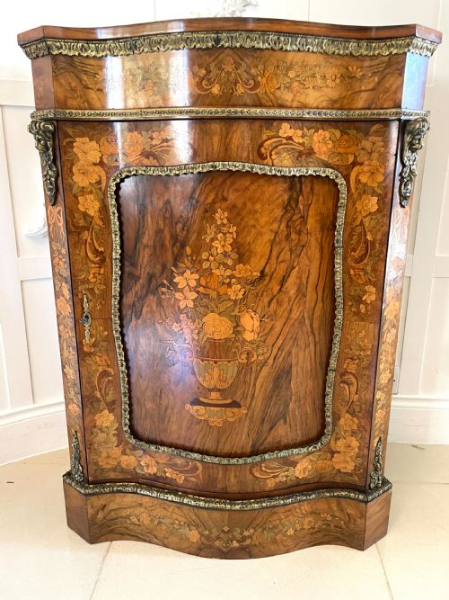 Outstanding Quality Antique Victorian Burr Walnut Inlaid Floral Marquetry Side Cabinet