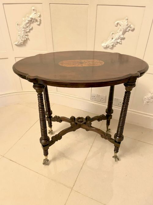 Unusual Antique Victorian Quality Burr Walnut Inlaid Lamp Table