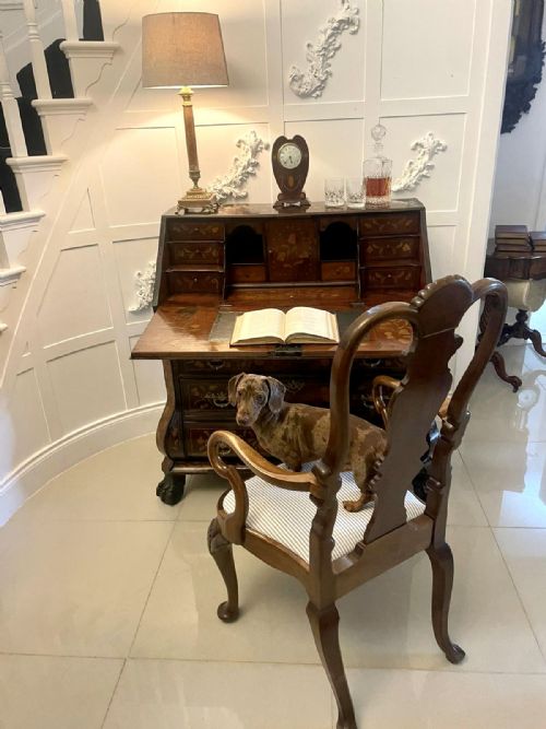 ANTIQUE 18TH CENTURY QUALITY MAHOGANY FLORAL MARQUETRY INLAID BOMBE SHAPED BUREAU - ADDITIONAL PHOTO 2