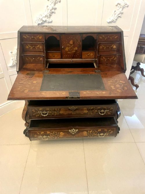 ANTIQUE 18TH CENTURY QUALITY MAHOGANY FLORAL MARQUETRY INLAID BOMBE SHAPED BUREAU - ADDITIONAL PHOTO 4