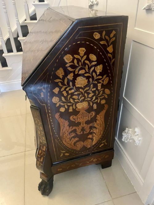 ANTIQUE 18TH CENTURY QUALITY MAHOGANY FLORAL MARQUETRY INLAID BOMBE SHAPED BUREAU - ADDITIONAL PHOTO 6