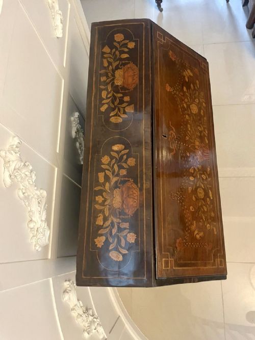 ANTIQUE 18TH CENTURY QUALITY MAHOGANY FLORAL MARQUETRY INLAID BOMBE SHAPED BUREAU - ADDITIONAL PHOTO 7