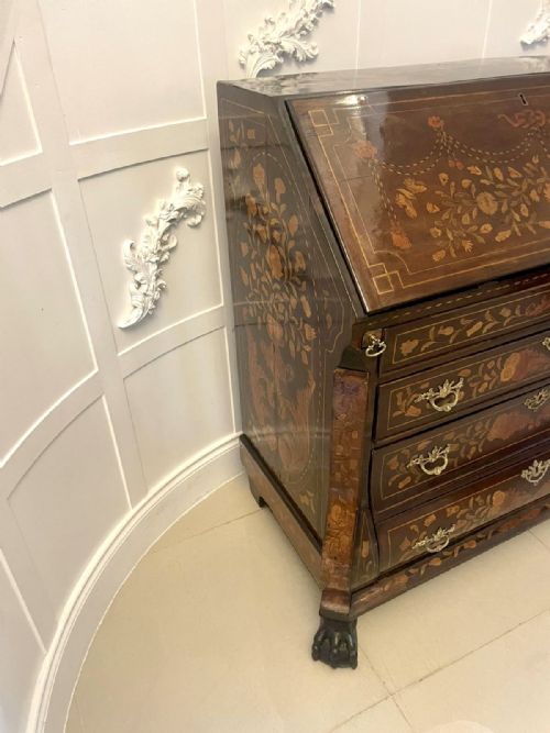 ANTIQUE 18TH CENTURY QUALITY MAHOGANY FLORAL MARQUETRY INLAID BOMBE SHAPED BUREAU - ADDITIONAL PHOTO 10