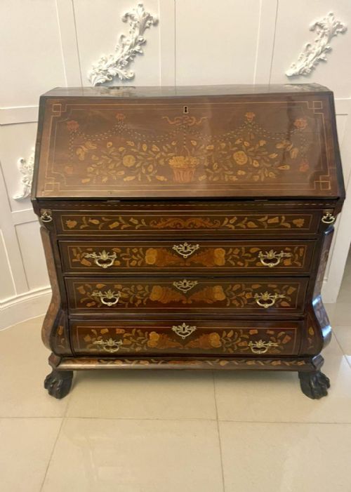 ANTIQUE 18TH CENTURY QUALITY MAHOGANY FLORAL MARQUETRY INLAID BOMBE SHAPED BUREAU - ADDITIONAL PHOTO 13