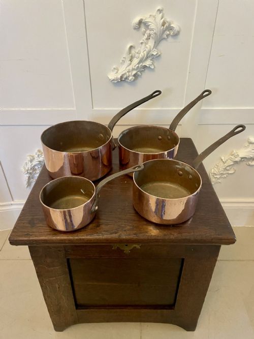 ANTIQUE 19TH CENTURY FRENCH SET OF FOUR COPPER PANS - ADDITIONAL PHOTO 6