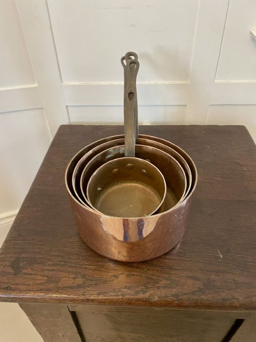 ANTIQUE 19TH CENTURY FRENCH SET OF FOUR COPPER PANS - ADDITIONAL PHOTO 7