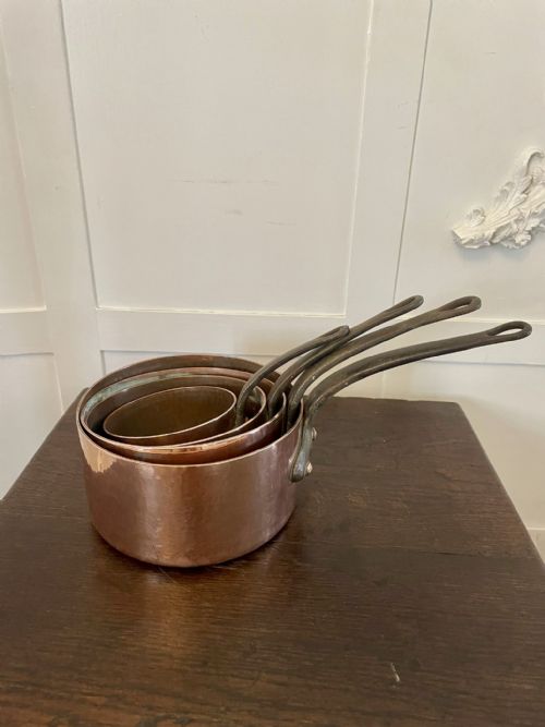 ANTIQUE 19TH CENTURY FRENCH SET OF FOUR COPPER PANS - ADDITIONAL PHOTO 9
