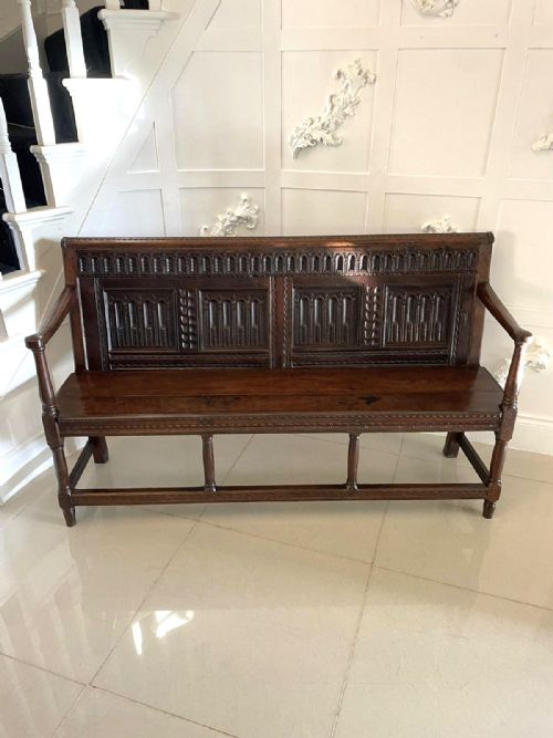 Superb Quality Antique 18th Century George III Carved Oak Hall Seat