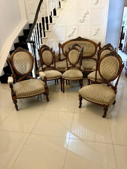 EXHIBITION QUALITY ANTIQUE VICTORIAN CARVED WALNUT 9 PIECE SUITE - ADDITIONAL PHOTO 1