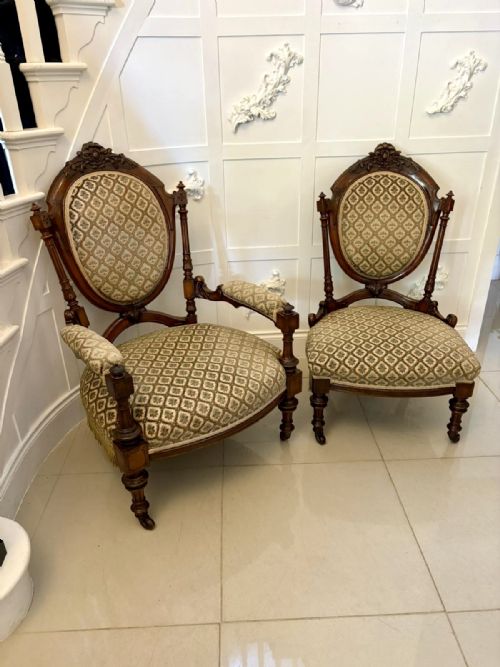 EXHIBITION QUALITY ANTIQUE VICTORIAN CARVED WALNUT 9 PIECE SUITE - ADDITIONAL PHOTO 4