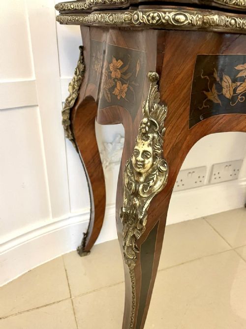 FINE QUALITY ANTIQUE VICTORIAN FRENCH KINGWOOD MARQUETRY INLAID ORMOLU MOUNTED CARDSIDE TABLE - ADDITIONAL PHOTO 3