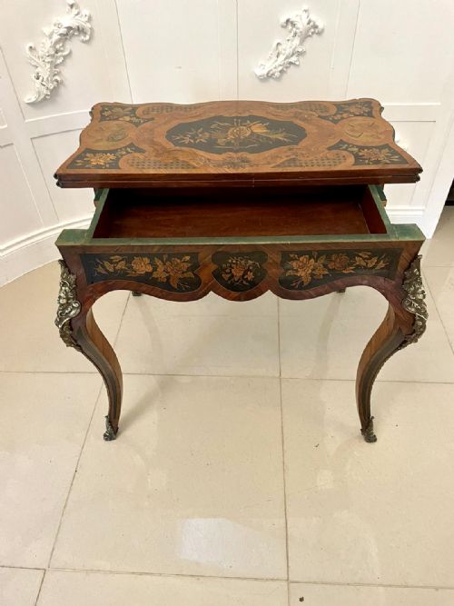 FINE QUALITY ANTIQUE VICTORIAN FRENCH KINGWOOD MARQUETRY INLAID ORMOLU MOUNTED CARDSIDE TABLE - ADDITIONAL PHOTO 12