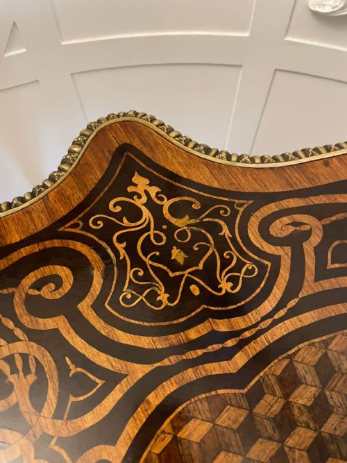 OUTSTANDING QUALITY ANTIQUE VICTORIAN FRENCH FREESTANDING MARQUETRY AND PARQUETRY CENTRE TABLE - ADDITIONAL PHOTO 4