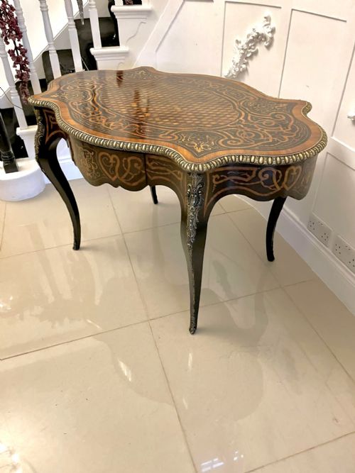 OUTSTANDING QUALITY ANTIQUE VICTORIAN FRENCH FREESTANDING MARQUETRY AND PARQUETRY CENTRE TABLE - ADDITIONAL PHOTO 9