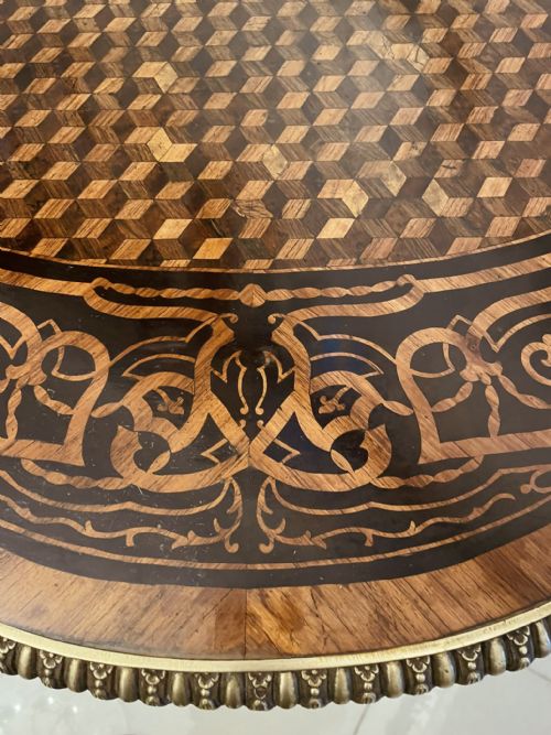 OUTSTANDING QUALITY ANTIQUE VICTORIAN FRENCH FREESTANDING MARQUETRY AND PARQUETRY CENTRE TABLE - ADDITIONAL PHOTO 11