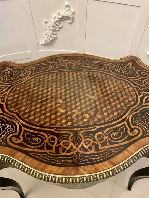 OUTSTANDING QUALITY ANTIQUE VICTORIAN FRENCH FREESTANDING MARQUETRY AND PARQUETRY CENTRE TABLE - ADDITIONAL PHOTO 13
