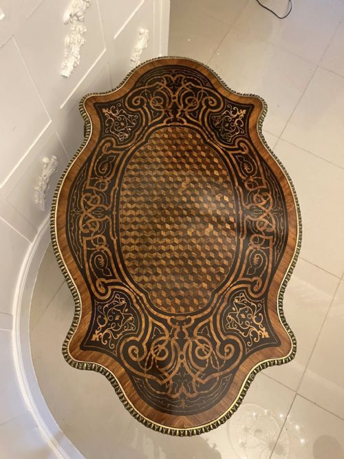 OUTSTANDING QUALITY ANTIQUE VICTORIAN FRENCH FREESTANDING MARQUETRY AND PARQUETRY CENTRE TABLE - ADDITIONAL PHOTO 14
