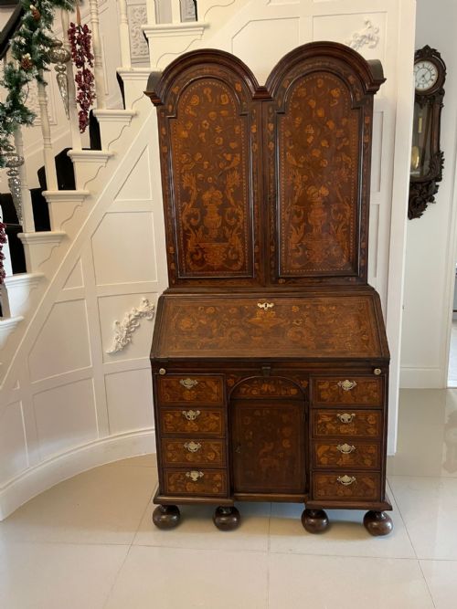 ANTIQUE WILLIAM AND MARY OUTSTANDING QUALITY BURR WALNUT INLAID MARQUETRY DOUBLE DOME BUREAU BOOKCASE - ADDITIONAL PHOTO 2
