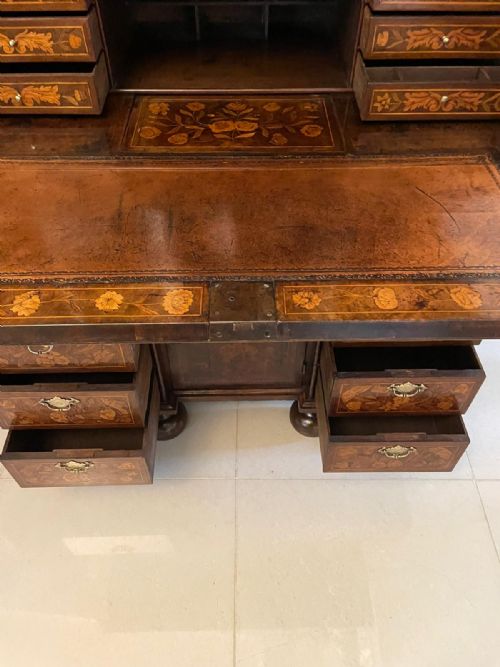 ANTIQUE WILLIAM AND MARY OUTSTANDING QUALITY BURR WALNUT INLAID MARQUETRY DOUBLE DOME BUREAU BOOKCASE - ADDITIONAL PHOTO 5