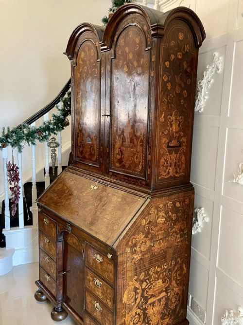 ANTIQUE WILLIAM AND MARY OUTSTANDING QUALITY BURR WALNUT INLAID MARQUETRY DOUBLE DOME BUREAU BOOKCASE - ADDITIONAL PHOTO 13