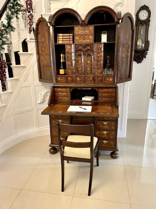 ANTIQUE WILLIAM AND MARY OUTSTANDING QUALITY BURR WALNUT INLAID MARQUETRY DOUBLE DOME BUREAU BOOKCASE - ADDITIONAL PHOTO 14