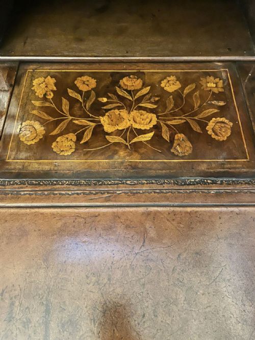 ANTIQUE WILLIAM AND MARY OUTSTANDING QUALITY BURR WALNUT INLAID MARQUETRY DOUBLE DOME BUREAU BOOKCASE - ADDITIONAL PHOTO 15