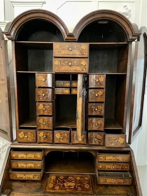 ANTIQUE WILLIAM AND MARY OUTSTANDING QUALITY BURR WALNUT INLAID MARQUETRY DOUBLE DOME BUREAU BOOKCASE - ADDITIONAL PHOTO 16
