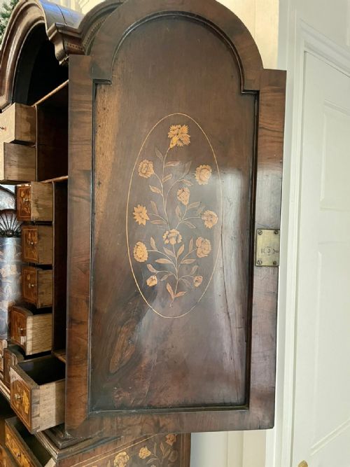 ANTIQUE WILLIAM AND MARY OUTSTANDING QUALITY BURR WALNUT INLAID MARQUETRY DOUBLE DOME BUREAU BOOKCASE - ADDITIONAL PHOTO 17