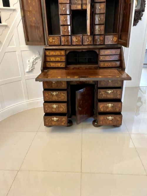 ANTIQUE WILLIAM AND MARY OUTSTANDING QUALITY BURR WALNUT INLAID MARQUETRY DOUBLE DOME BUREAU BOOKCASE - ADDITIONAL PHOTO 19