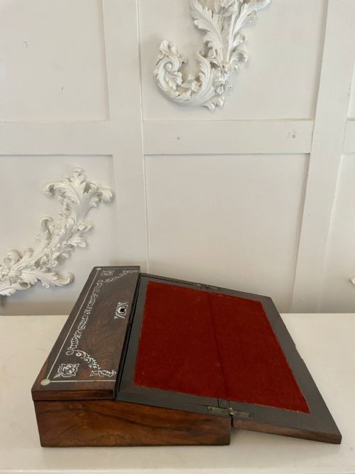 UNUSUAL ANTIQUE VICTORIAN QUALITY ROSEWOOD INLAID WRITING BOX - ADDITIONAL PHOTO 1