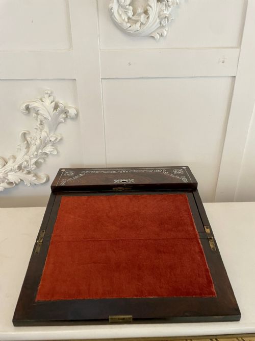 UNUSUAL ANTIQUE VICTORIAN QUALITY ROSEWOOD INLAID WRITING BOX - ADDITIONAL PHOTO 2