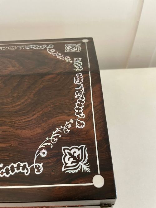 UNUSUAL ANTIQUE VICTORIAN QUALITY ROSEWOOD INLAID WRITING BOX - ADDITIONAL PHOTO 3
