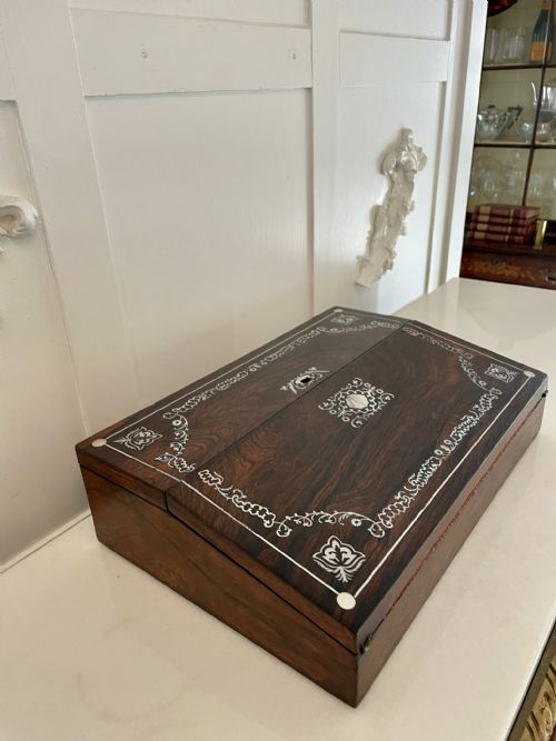 UNUSUAL ANTIQUE VICTORIAN QUALITY ROSEWOOD INLAID WRITING BOX - ADDITIONAL PHOTO 4