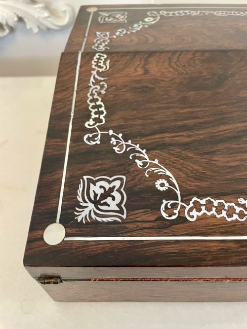UNUSUAL ANTIQUE VICTORIAN QUALITY ROSEWOOD INLAID WRITING BOX - ADDITIONAL PHOTO 5