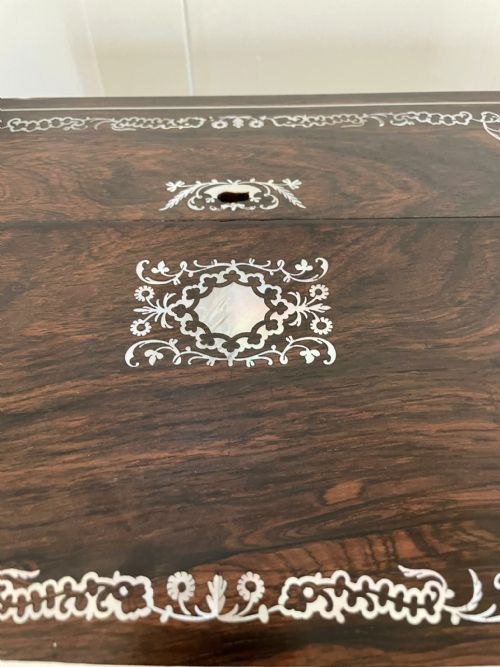 UNUSUAL ANTIQUE VICTORIAN QUALITY ROSEWOOD INLAID WRITING BOX - ADDITIONAL PHOTO 7