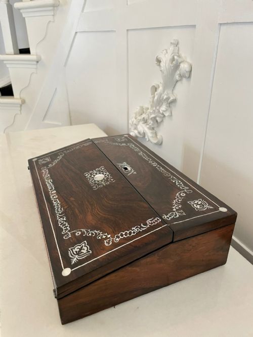 UNUSUAL ANTIQUE VICTORIAN QUALITY ROSEWOOD INLAID WRITING BOX - ADDITIONAL PHOTO 8